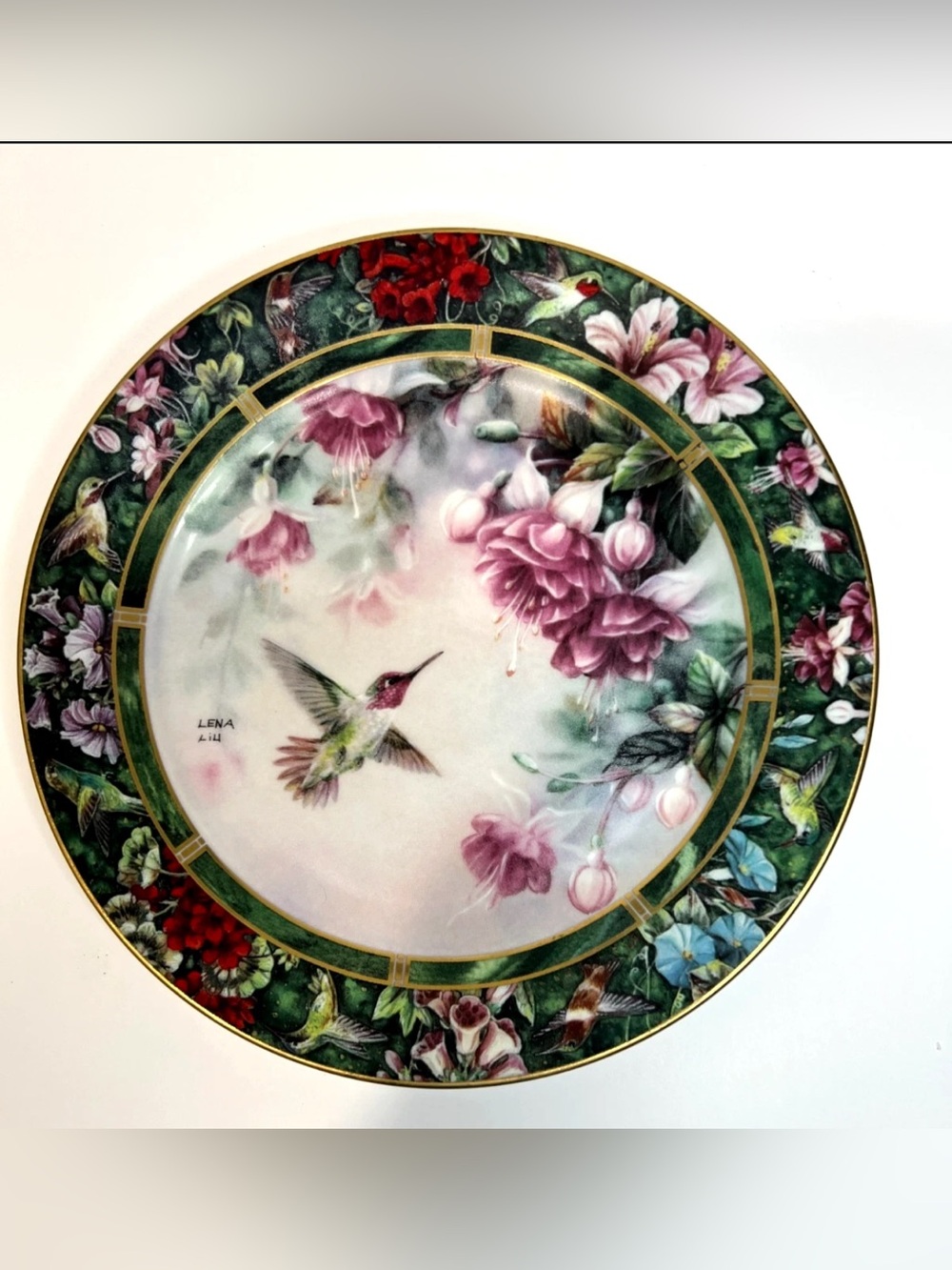 Lena Liu The Anna's Hummingbird Plate  Hummingbird Treasury Collection W Stand